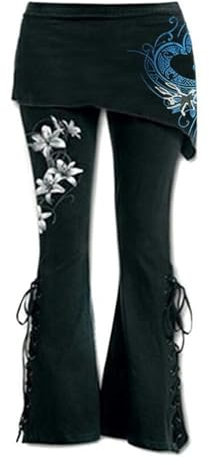 CHOUBAGUAI Jeans mit weitem Bein, Damen-Spitzen-Leggings, lässige bestickte Unterseite, schwarz, Punk-Verband, ausgestellte Glockenhose, Jeans mit weitem Bein, Schlaghose-B-Weiß-M