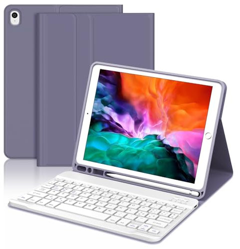 WINCHKING Custodia Tastiera Bluetooth Magnetica per iPad 9/8/7 Gen 10.2, Air 3 - Cover Staccabile, Viola Lavanda