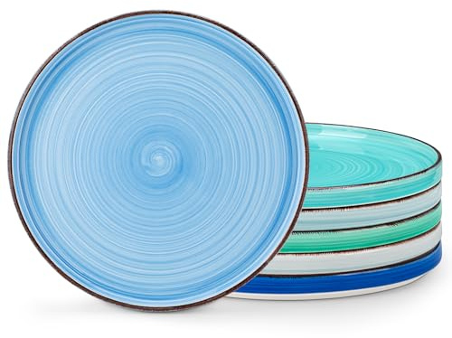 vancasso Bonita 10.5 Inch Dinner Plates, Ceramic Dinner Plate Set, Dinner Plates Set of 6, Large Dinnerware Plates for Kitchen, Microwave, Oven and Dishwasher Safe, Blue