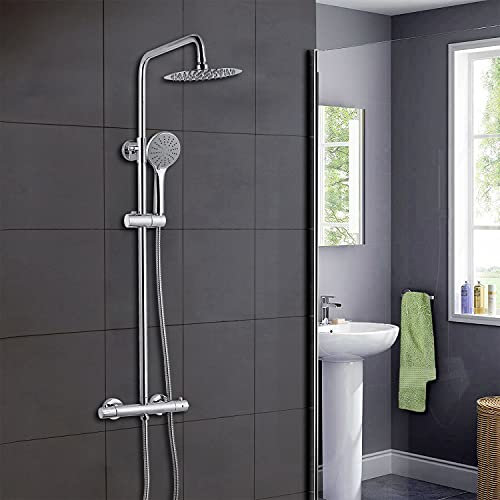 Xinyang Badezimmer-Thermostatventil-Duschmischer-Set, Handbrause und mit 20,3 cm verstellbaren Regenduscharmaturen und unabhängiger Wassersteuerung, verchromtes Doppelkopf- und Schlauchset