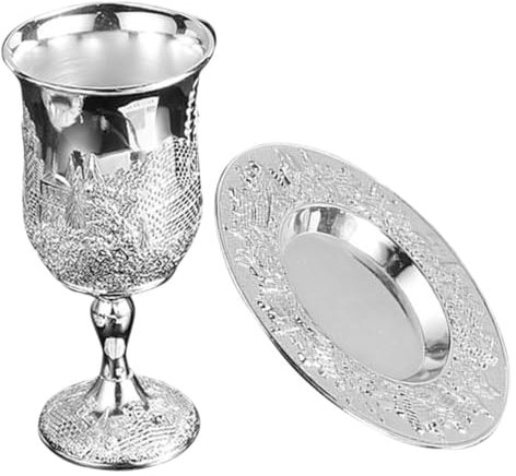 OKUMEYR Copa De Vino Kiddush Plateada Con Platillo De Copa De Vino Shabbos Para Passover Elegante Para Celebraciones y Regalos Festivos