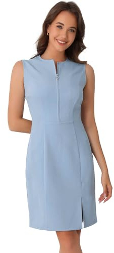 Allegra K Abito Estivo Donna Senza Maniche Scollo Tondo Spacco Lavoro Ufficio Midi Blu L