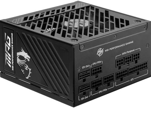 MSI MPG A850GS PCIE5 Bloc d'alimentation Prise EU, 850W, Certifié 80 Plus Gold, ATX 3.1, Compatible PCIe 5.1, Deux câbles 12V-2x6 natifs avec connecteurs Bicolores, ATX, câbles à Gaine gaufrée