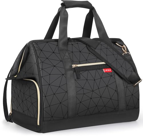 Lekesky Weekend Overnight Bags for Women - 33l Top Large Opening Travel Duffles Bag, Holdall Bag for Airlines with Shoes Compartment (Black Rhombus,42 * 33 * 24cm)