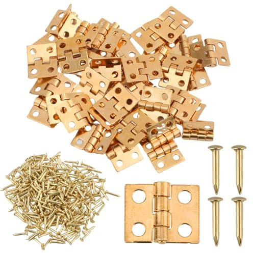 50 Stück Kleine Messingscharniere, 0,8 x1cm Scharnier aus Reinem Kupfer Messingscharniere mit Schrauben Mini Klappscharniere für Kleine Schranktüren Schmuckkästchen