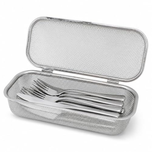 MENDUNER Canasta de Lavavajillas para Artículos Pequeños, Cesta de Palillo de Lavavajillas, 304 Tentador de Cubiertos de Lavavajillas Rectangular de Acero Inoxidable de Acero Inoxidable