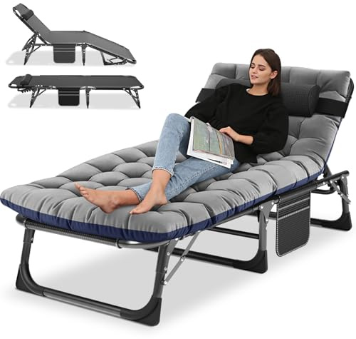 Ryuhic Sonnenliege Klappbar Gartenliege Liegestuhl 200KG Belastbarkeit mit Matratze, verstellbare Rückenlehne Relaxliege für Balkon und Garten, Kann als Gästebett und Campingbett