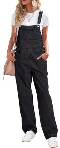 Vetinee Salopette Femme en Jean Wide Leg Baggy Avec Poches Noir Taille XX-Large Convient aux tailles 50 à 52 de l'EU