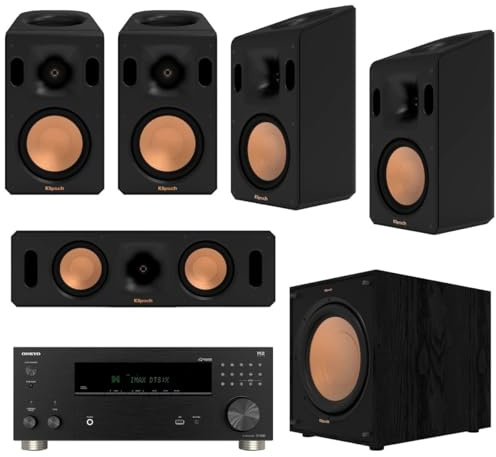 Klipsch Reference Cinema System, Black, Bundle with Onkyo TX-RZ30 170W 9.2-Channel 8K 4K Network AV Receiver