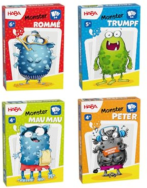HABA Spielesammlung Monster-Kartenspiel Klassiker 4er Pack - 4 Kartenspiele: Monster Mau Mau Rommé Trumpf & Peter ab 4 Jahren