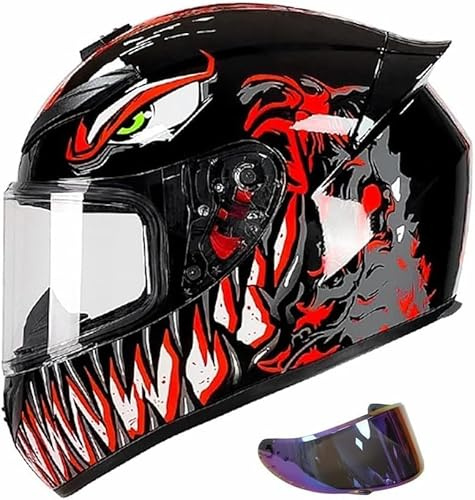 Caimcie Motorcykel hela ansiktshjälm, integrerad motorcykelhjälm, ECE/DOT-godkänd cool ryttarutrustning fyra säsonger väg moped street racing krockhjälm för vuxna män kvinnor D, L = 59-60 cm