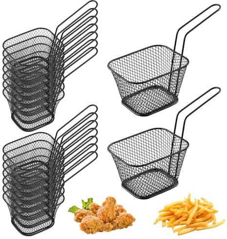 16 stycken pommes-korgar, rostfritt stål friteringskorg, små miniserveringskorgar med handtag, pommes frites-korg, pommesgaller, frittyskorgar till grytan för pommes räkor, frites (svart)