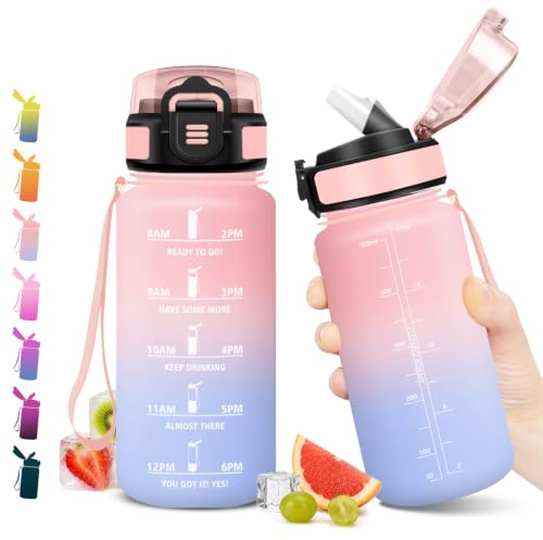 JAPORIA Botella de Agua 500ml, Motivacional, con Pajita, Reutilizable, Cantimplora a Prueba de Fugas, Botella para Bebidas Carbonatadas, Montaña, Bicicleta, Viaje, Camping, Gimnasio
