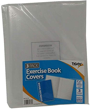 Tiger Stationery Clear Exercise Book Covers (240mm x 183mm) Strong Plastic Protecting Sleeves School Notebook (3 Pack)