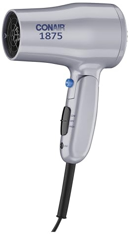 Conair Compact Hair Dryer, Travel Blow Dryer Folding Hair Dryers for Women, 1875W Travel Hair Dryer, Lightweight Hairdryer, Dual Voltage Hair Dryer for World Travel, 2 Heat/2 Speed, Cool Shot, Grey
