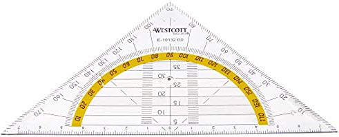 Westcott Goniometro 14 cm | Goniometro trasparente in plastica infrangibile con scala gialla | Scala tecnica e goniometro per scuola, università o ufficio | E-10132 00
