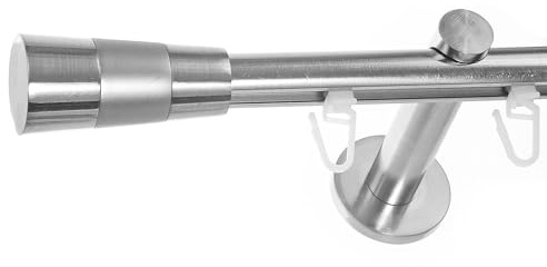 BASIT Innenlauf Gardinenstange 1 läufig Wandmontage 120 cm lang Edelstahl Optik I Vorhangstange mit Schiene 1läufig Ø16mm I 120-600 cm wählbar H70