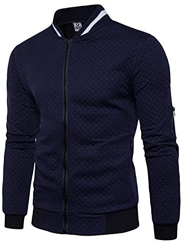 Veravant Sweat-Shirt Homme Manches Longues Pull Uni Zippé Bomber Blouson Veste Sport ,Bleu Marine - Large