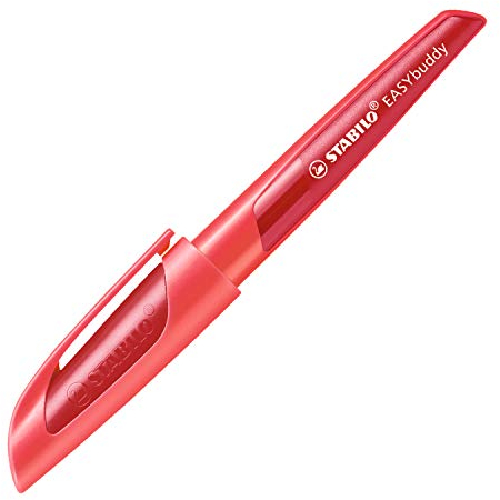 STABILO - Schulfüller mit Standard-Feder M - EASYbuddy in koralle/rot - Schreibfarbe blau (löschbar) - Einzelstift - inklusive Patrone