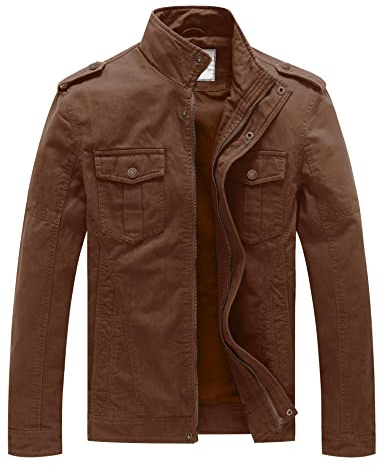 WenVen Giubbotto a Vento Stand Collo Giubbotto Classico Cargo Giaccone Taglia Forti Giaccone Militare Classica Uomo Marrone S