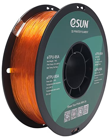 eSUN Flexibles TPU Filament 1.75mm, 3D Drucker Filament TPU-95A, Maßgenauigkeit +/- 0.05mm, 1kg Spule (2.2 LBS) 3D Druck Filament für 3D Drucker, Transparent Orange