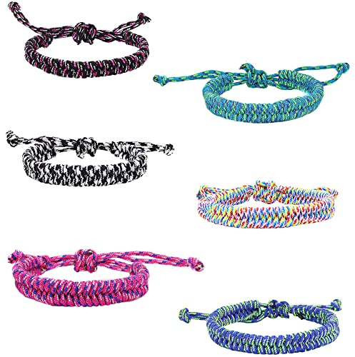 FROG SAC 6 Paracord Bracelets for Girls, Woven Parachute Cord Braided String Bracelet Pack, Adjustable Friendship Jewelry, Teen Girl Scout Camp Party Favors, Easter Basket Fillers Stocking Stuffers