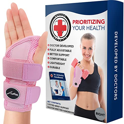 Dr. Arthritis Von Ärzten Entworfen, Verstellbare Handgelenk Bandagen, Handgelenkstütze für Sehnenscheidenentzündung, Handgelenkbandage mit Karpaltunnel Schiene, Handbandage für Rechte Hand, Pink