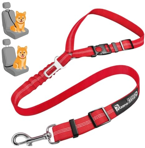 Headrest Dog Car Seat Belt Adjustable with Elastic Bungee Buffer Durable Headrest Pet Car Safety Harness Restraint (Red)