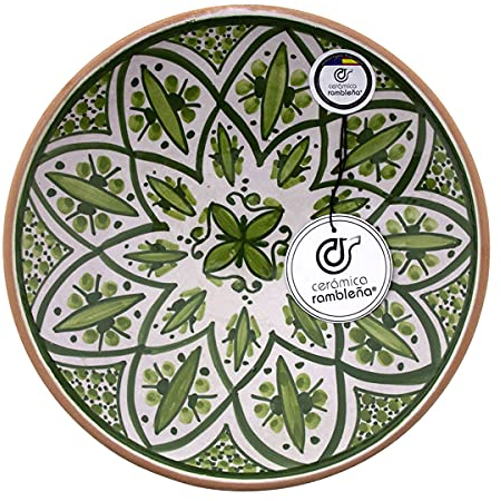 CERÁMICA RAMBLEÑA | Plato Decorativo para Colgar en Pared | Plato de cerámica | Plato Pared de Barro Rojo Modelo D23 | 100% Hecho a Mano | 21x21x4 cm