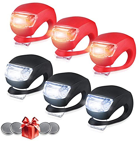 Bestlsy Set of 6 Bike Lights Front and Back, LED Clip-On Silicon Bicycle Lights with Waterproof Silicone Housing, Multi-Purpose Water Resistant Headlight