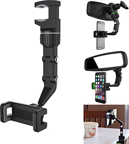 HIYITKS Kfz-Halterung, multifunktional, Pop-Rückspiegel, Handyhalterung, Schreibtischständer, universal, 360°-Auto-Rückspiegel-Halterung, Telefon- und GPS-Halterung, verstellbar, 1 Stück, Grau