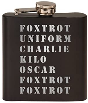 Rogue River Tactical Funny Foxtrot Off Military Acronym Joke Stainless Steel Hip Flask Premium Matte Black Makes a Great Gift For Him Dad Father Veteran