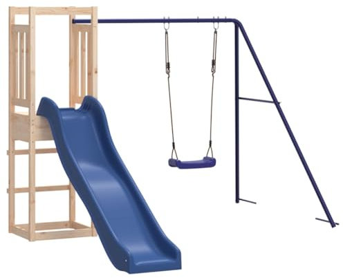 vidaXL Solid Pine Wood Outdoor Playset for Kids - Play Tower, Single Swing Set, Wave Slide & Sandpit - Easy Assembly - Sturdy & Safe Design