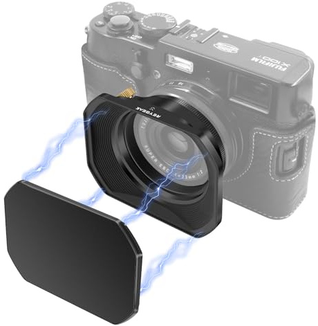 REYGEAK Gegenlichtblende aus Metall für Fuji Fujifilm FinePix X100V X100F X100 X100S X100T X70 Kamera Schwarz LH-X54B + Kapp-X54B Objektivblende mit Deckel und 49 mm Adapterring-Set (Schwarz)