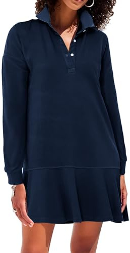 YEXPINE Women's Polo Dress Long Sleeve Collared V-Neck Ruffle Hem Mini Dresses for 2026 Spring Navy