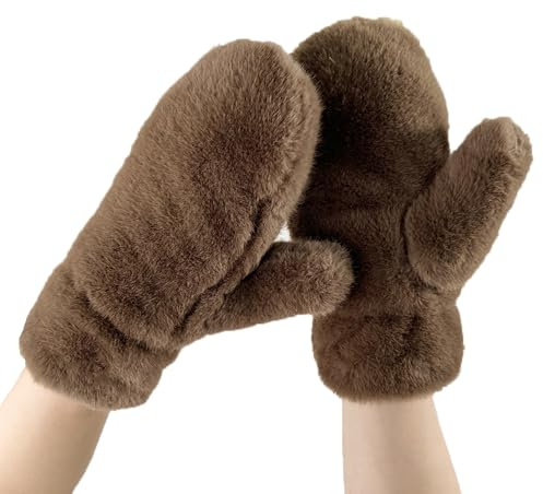 Furry Thermal Gloves Mittens for Women Winter Warm Full Finger Faux Fur Gloves Thick Fleece Lining Hand Warmer Cute Fluffy Wrist Length Gloves Windproof Outdoor Handwear for Skiing Skating Cycling