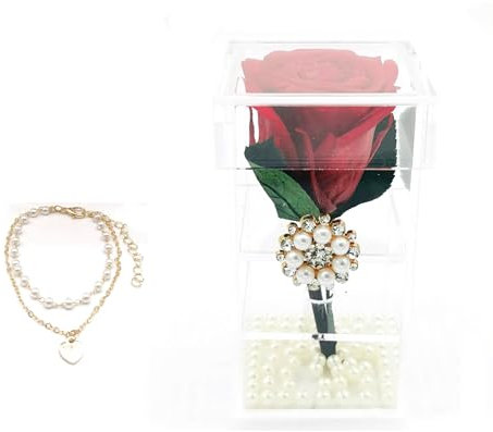 LUA STORE Konservierte rote Rose in Geschenkbox – Ewige Rose mit Armband – Perfektes romantisches Geschenk für Geburtstag, Valentinstag und andere Anlässe