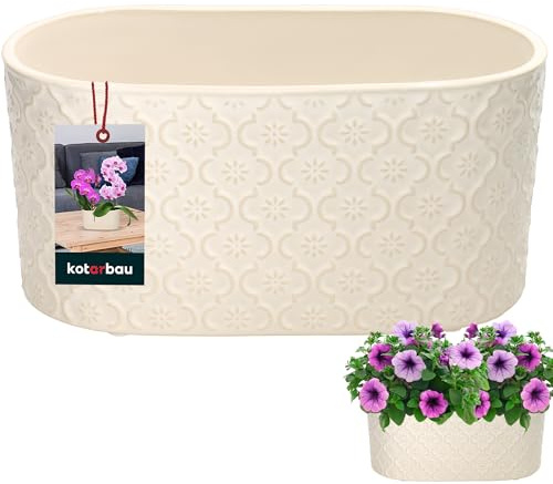 KOTARBAU® Blumentopf länglich innen Glasierte Keramik 13 x 25 cm H 12 cm Creme ovale Kräutertöpfe Fensterbank Blumenkasten innen Pflanzschale oval Blumenkasten Indoor Kräutertopf