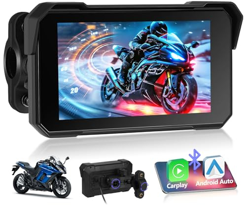 Motorsi Navigatore per moto con A-pple CarPlay e Android Auto Wireless, Impermeabile IP68, Touchscreen HD da 5 Pollici Autoradio Portatile, Navigazione GPS, Bluetooth 5.0, Radio FM