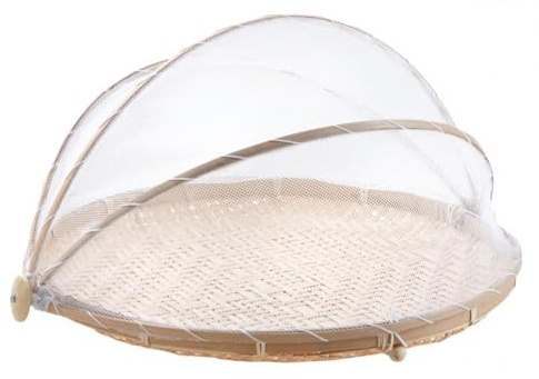 AUBRY GASPARD - Plateau avec Cloche en Filet - Bambou Naturel - 40 x 5 cm - Protection des Aliments Contre Les Insectes - Idéal pour Fromages et Desserts - Léger et Pratique pour Usage Quotidien