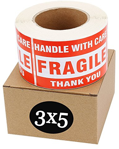 SJPACK Fragile Stickers 3'' x 5'' 1 Roll 500 Labels Fragile - Handle with Care - Thank You Shipping Labels Stickers (500 Labels/Roll)