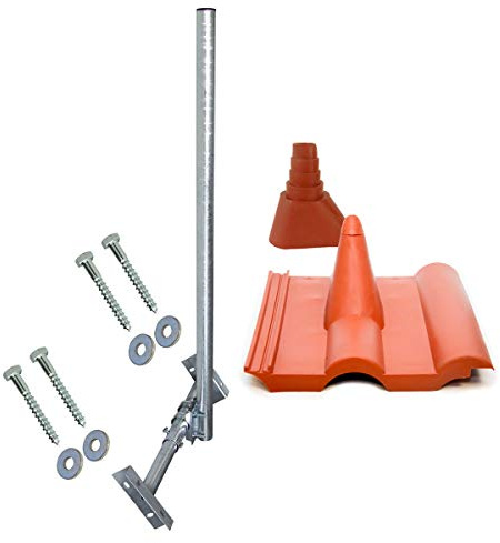Premium X Basic X120-48F SAT TV Dachsparrenhalter komplett feuerverzinkt 120cm Mast Aufdach Sparren-Halterung für Satellitenschüssel + UKW LTE-Antenne | Dach Montageset Ziegelrot