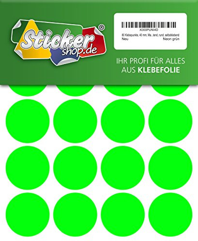 80 Klebepunkte, 40 mm, Markierungspunkte, Punkt, PVC, Vinyl, Folie, Neon, grün, rund, selbstklebend