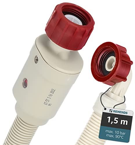 Kenekos - 1,5m - 3m Tubo Aquastop filettatura 3/4 di pollice max. 90°C, tubo di ingresso di sicurezza incl. valvola di sicurezza + filtro antisporco per lavatrice, tubo di ingresso Aquastop 1,5 m