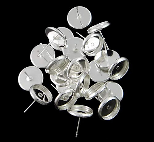 50 Ohrstecker für 12mm Cabochons Farbe Silber | Ohrringe Fassungen, Rohlinge, DIY basteln