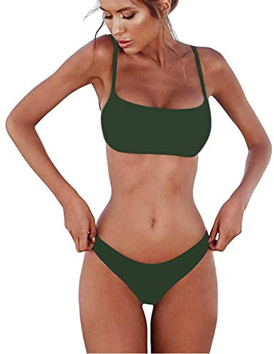Meioro Conjuntos de Bikinis para Mujer Push Up Bikini Traje de baño de Tanga de Cintura Baja Trajes de baño Adecuado Viajes Playa La Natacion (S, Verde)
