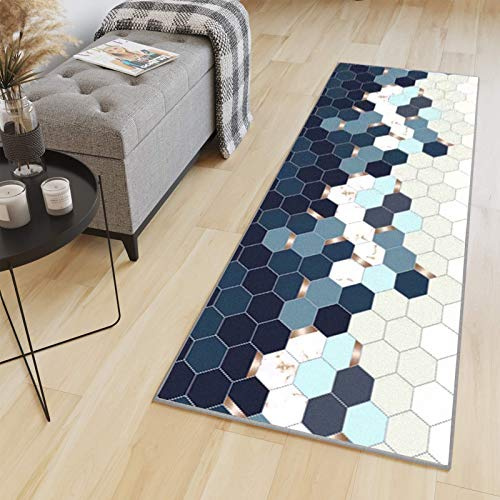 HaiTaoSy Tapis Cuisine Devant Evier Carreaux de Ciment 70 x 240cm, Tapis Couloir Antidérapant et Lavable (sur Mesure & 10 Designs), Bleu et Blanc