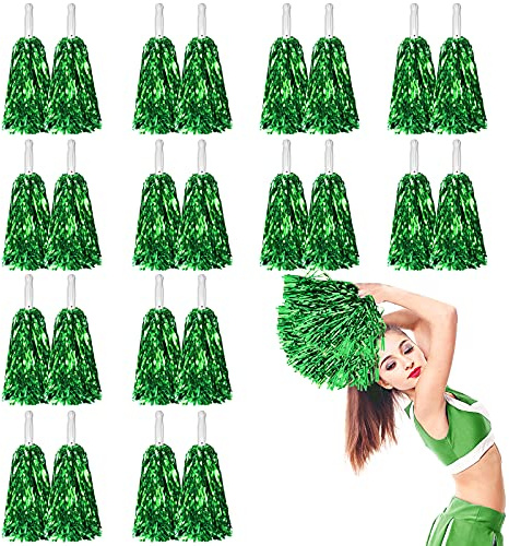 LINYAPRY 24Pcs Foil Cheerleading Pom Poms, Shiny Cheerleaders Cheer Pompoms, Cheering Squad Hand Flowers for Kids Adults Girls Team Spirit Sports Game Dancing Party Celebration