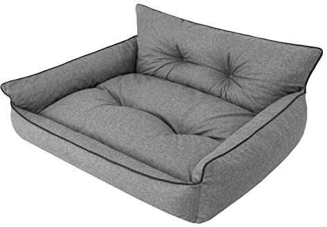 PillowPrim Hundebett Haustierbett Liegen Hundekissen Gesteppt Bett Hundeliege Hundematratze Sofa Tierbett Hundesofa Matratze, XL - 82 x 63 cm, Graphit Ökoleinen