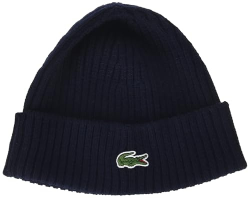 Lacoste Berretto da uomo in lana a coste, Colore: nero., Taglia unica